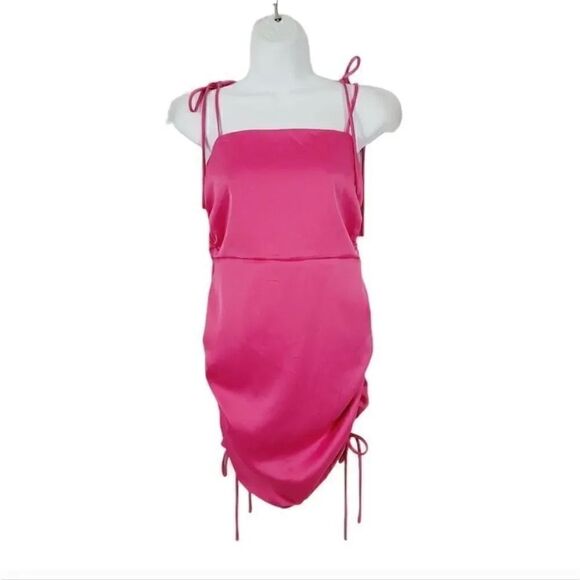 NEW Nasty Gal Ruched Satin Mini Dress in Pink Size 4 - Picture 8 of 16